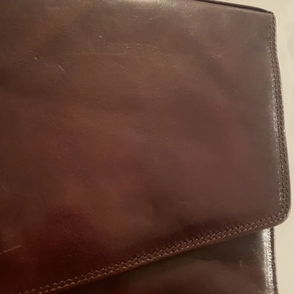 Vintage Briefcase Brown Leather Lock & Zippered Compartment 15.5